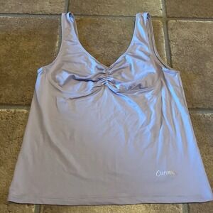 Curves Womens Lilac Purple Ruched Sweetheart Activewear Tank Top Large 14-16